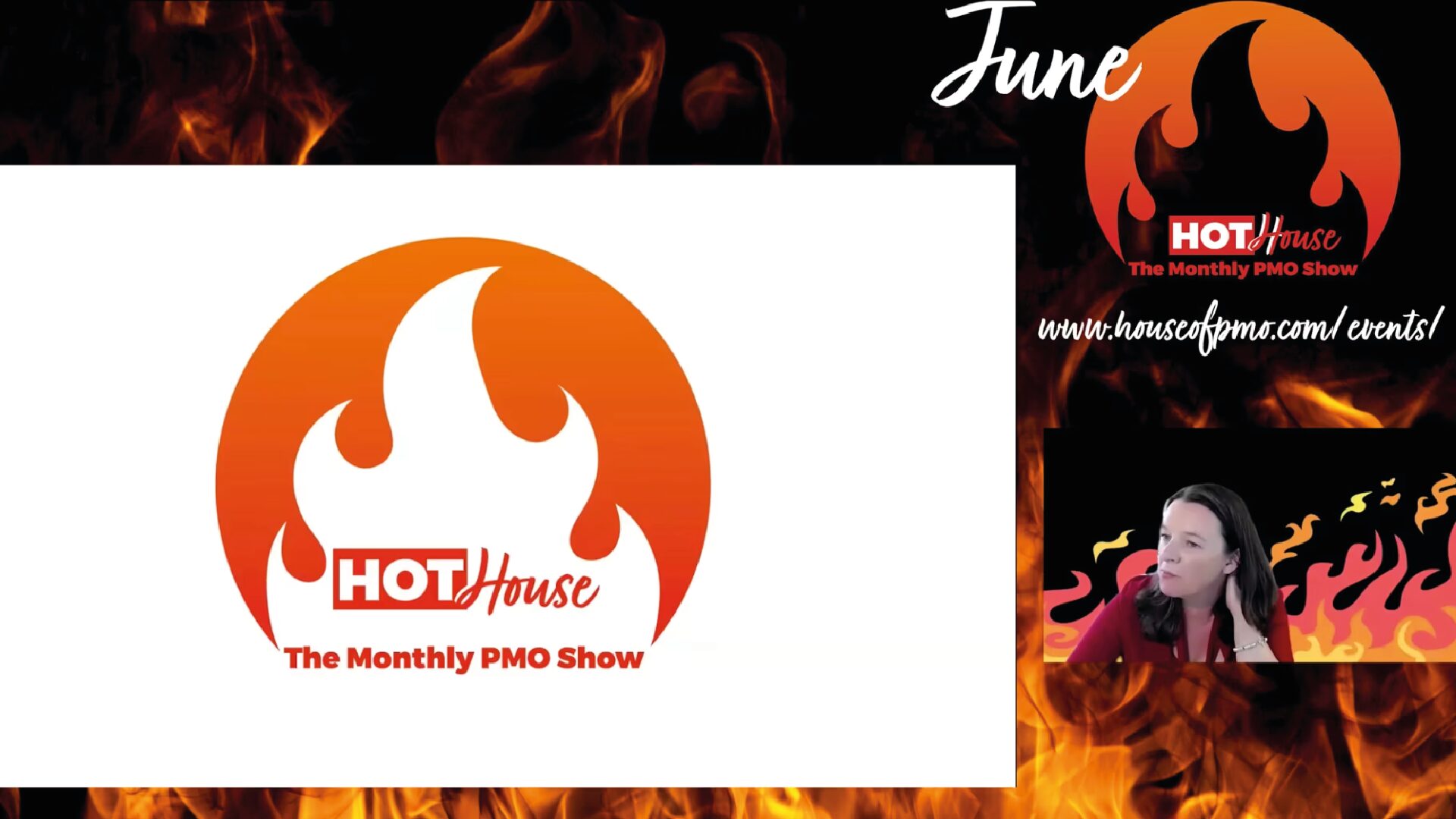 thumbnail for the hot house event, which shows the introduction slide and the host Lindsay Scott.