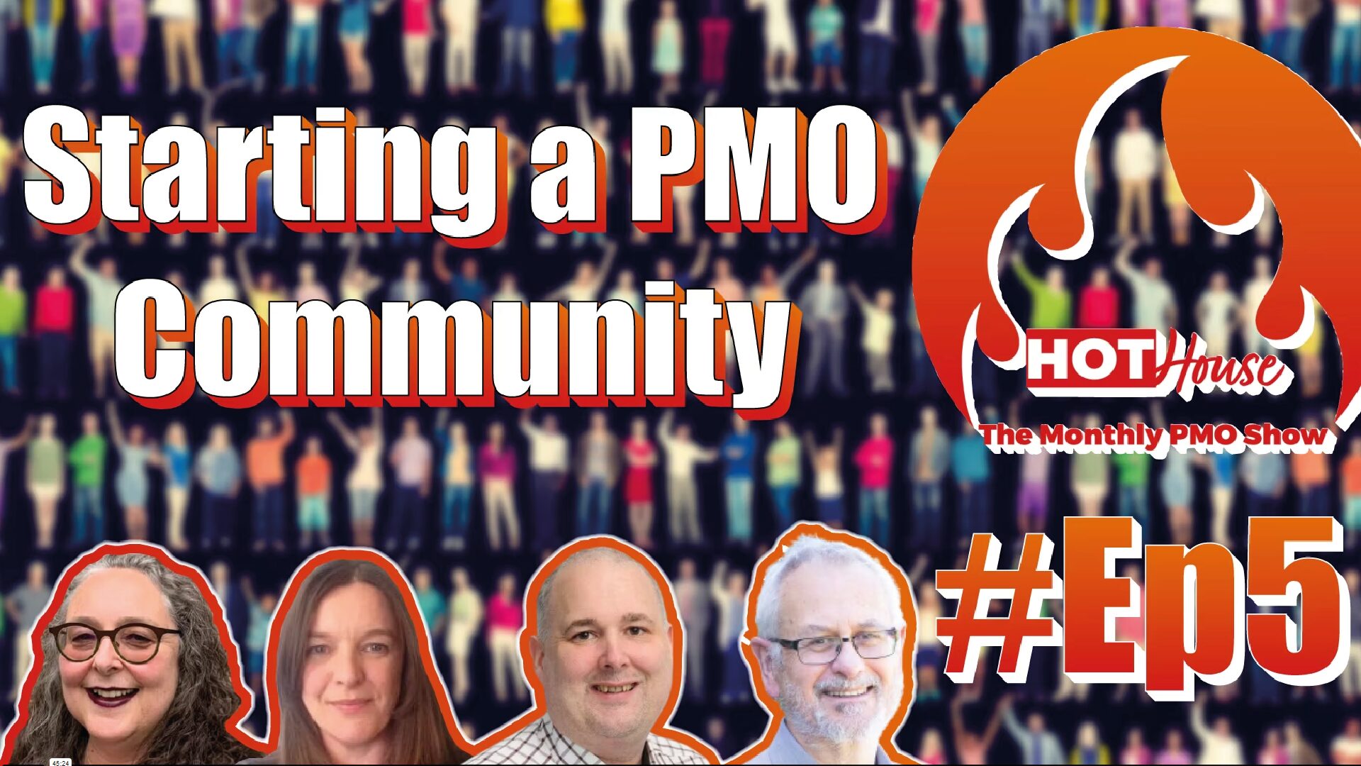 Image showing the video speakers and headline saying "starting a PMO Community"